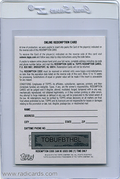 Nomar Garciaparra 2013 Topps Tier One Clear Reprint Autographs #CRA-NG Redemption Card
