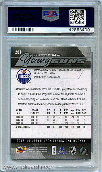 Connor McDavid 2015-16 Upper Deck 201 PSA 10