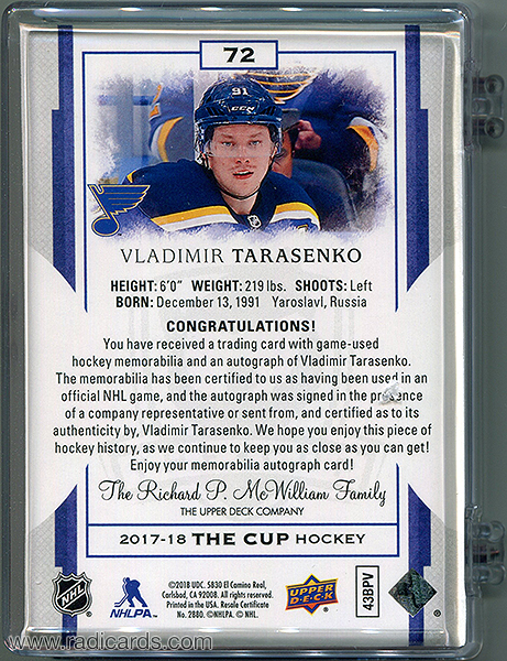 Vladimir Tarasenko 2017-18 The Cup #72 Green Button /3