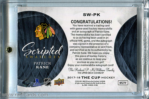 Patrick Kane 2017-18 The Cup Scripted Swatches #SW-PK /35
