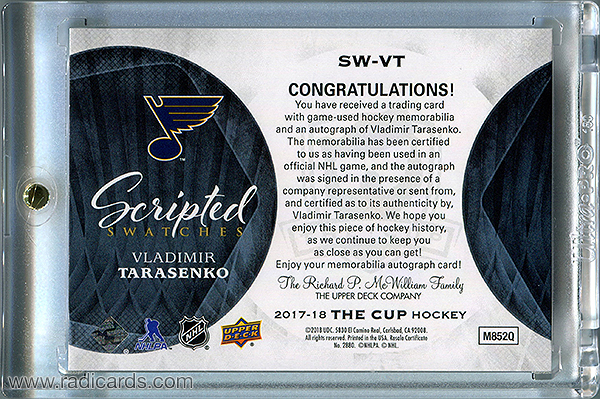 Vladimir Tarasenko 2017-18 The Cup Scripted Swatches #SW-VT /35