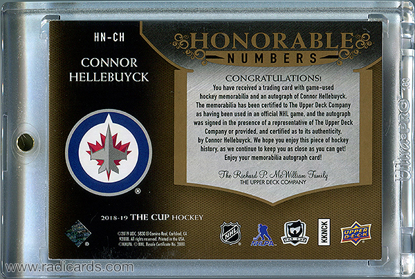 Connor Hellebuyck 2018-19 The Cup Honorable Numbers #HN-CH /37