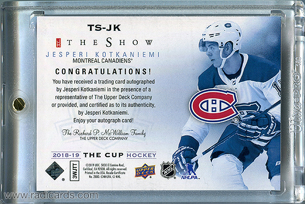 Jesperi Kotkaniemi 2018-19 The Cup The Show Autographs #TS-JK