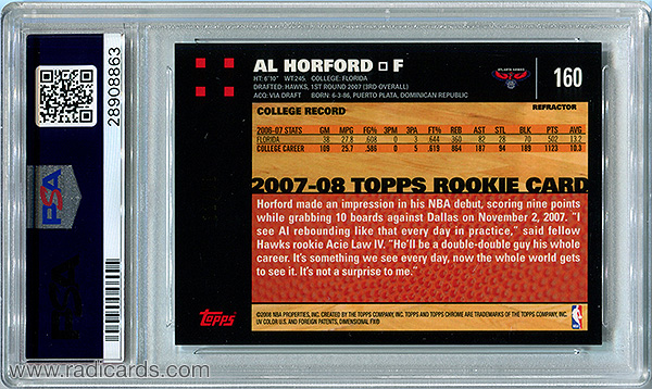 Al Horford 2007-08 Topps Chrome #160 White Refractor /99 PSA 9