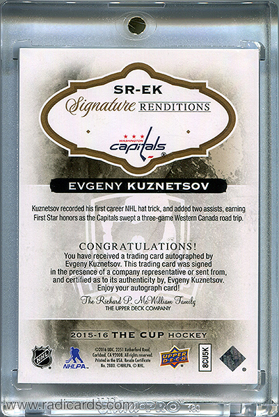 Evgeny Kuznetsov 2015-16 The Cup Signature Renditions #SR-EK