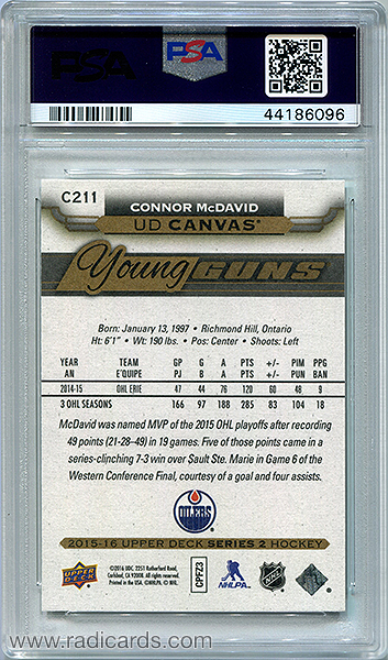 Connor McDavid 2015-16 Upper Deck Canvas #C211 PSA 10