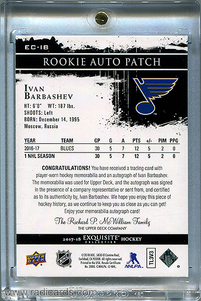 Ivan Barbashev 2017-18 Exquisite Collection Rookie Patch Autographs #EC-IB /49