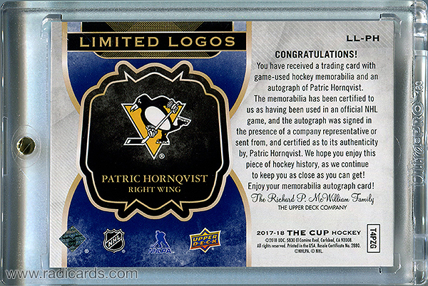 Patric Hornqvist 2017-18 The Cup Limited Logos Autographs #LL-PH /50