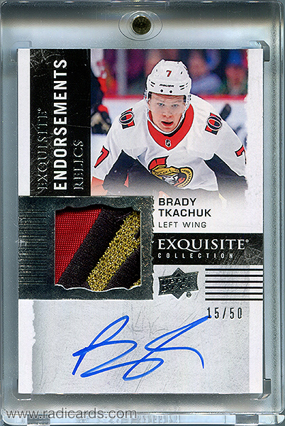 Brady Tkachuk 2018-19 Exquisite Collection Endorsements Relics #ER-BT /50