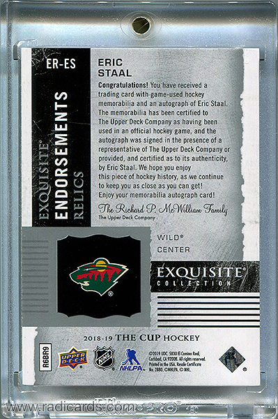 Eric Staal 2018-19 Exquisite Collection Endorsements Relics #ER-ES /50