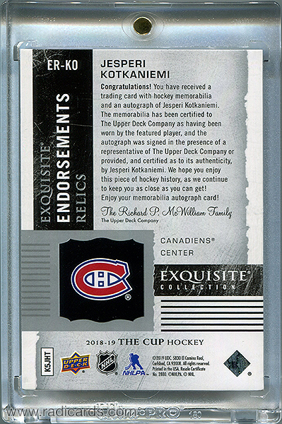 Jesperi Kotkaniemi 2018-19 Exquisite Collection Endorsements Relics #ER-KO /50