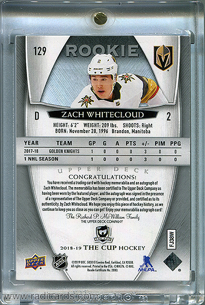 Zach Whitecloud 2018-19 The Cup #129 /249