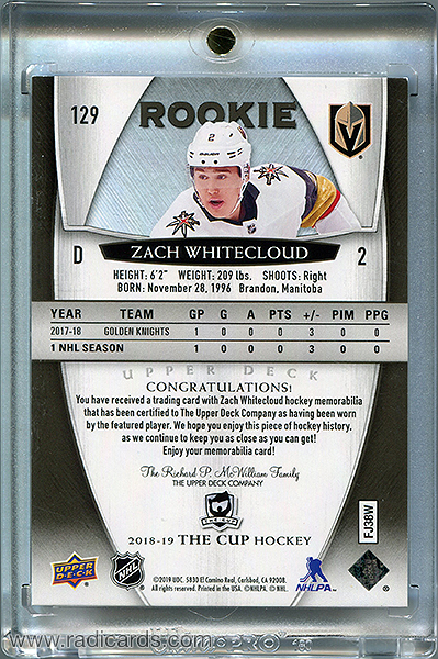 Zach Whitecloud 2018-19 The Cup #129 Black Shield /1