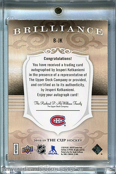 Jesperi Kotkaniemi 2018-19 The Cup Brilliance Autographs #B-JK