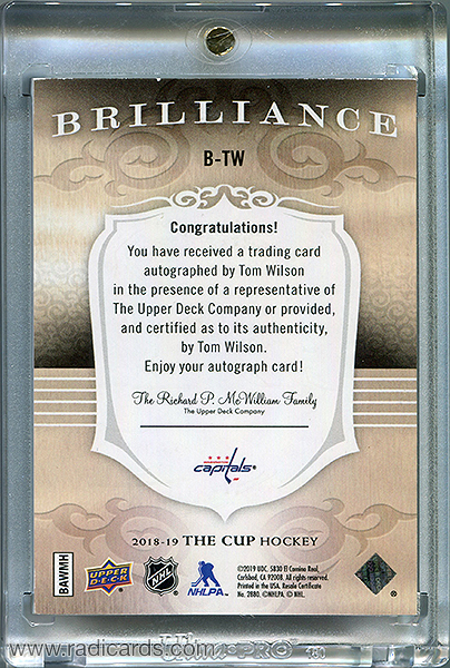 Tom Wilson 2018-19 The Cup Brilliance Autographs #B-TW