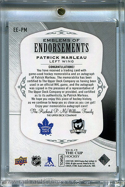 Patrick Marleau 2018-19 The Cup Emblems of Endorsement #EE-PM /15