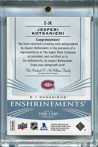 Jesperi Kotkaniemi 2018-19 The Cup Enshrinements #E-JK /99