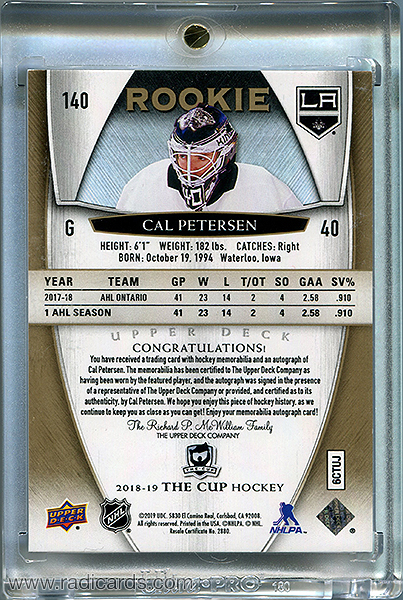 Cal Petersen 2018-19 The Cup #140 Gold /24