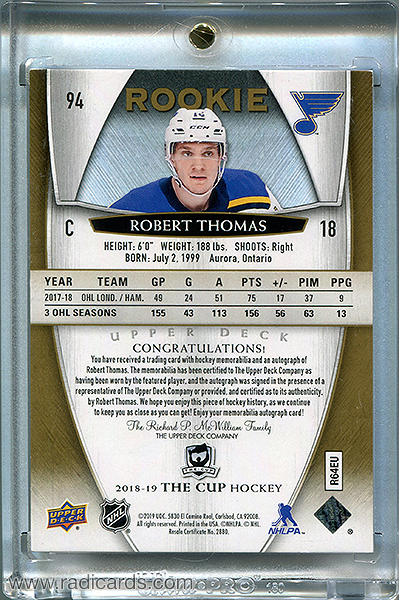 Robert Thomas 2018-19 The Cup #94 Gold /24