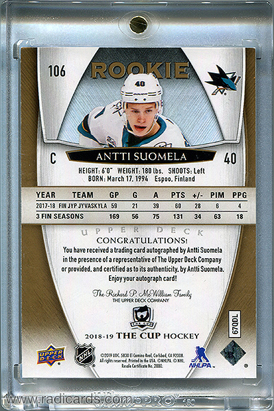 Antti Suomela 2018-19 The Cup #106 Gold Spectrum /36