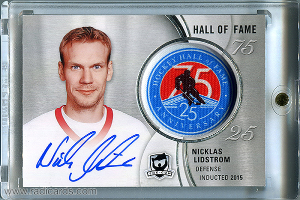 Nicklas Lidstrom 2018-19 The Cup Hockey Hall of Fame Anniversary 75/25 Patch Autographs #HOF-NL