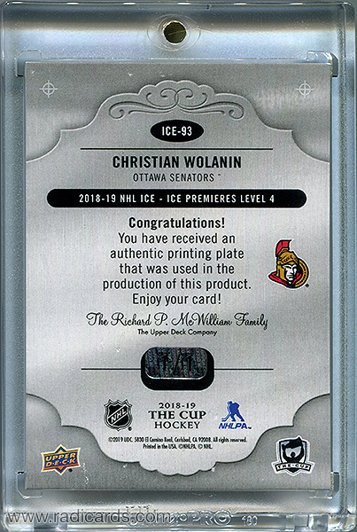 Christian Wolanin 2018-19 The Cup Printing Plates Upper Deck Ice Cyan #ICE-93 /1