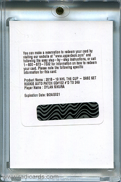 Dylan Sikura 2018-19 The Cup #102 Redemption Card