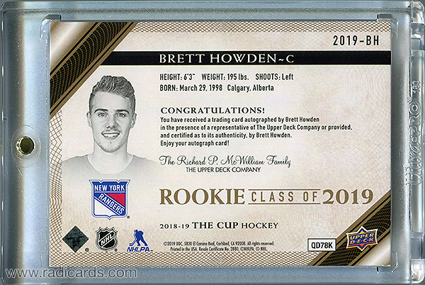 Brett Howden 2018-19 The Cup Rookie Class of 2019 #2019-BH Gold /75