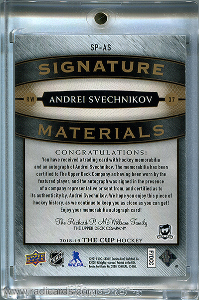 Andrei Svechnikov 2018-19 The Cup Signature Materials #SP-AS /99