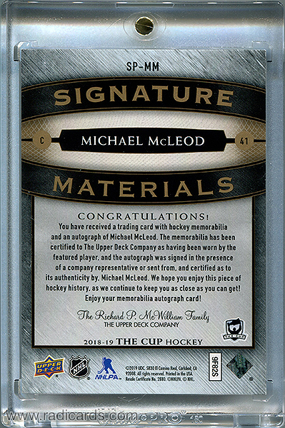 Michael McLeod 2018-19 The Cup Signature Materials #SP-MM /99