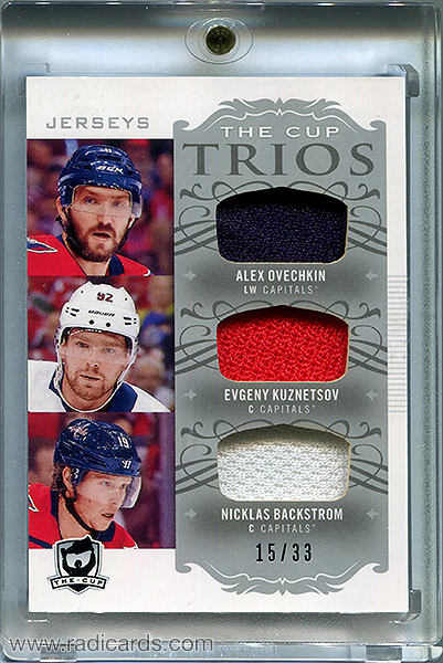 Alexander Ovechkin/Evgeny Kuznetsov/Nicklas Backstrom 2018-19 The Cup Trios Jerseys #C3-WC1 /33