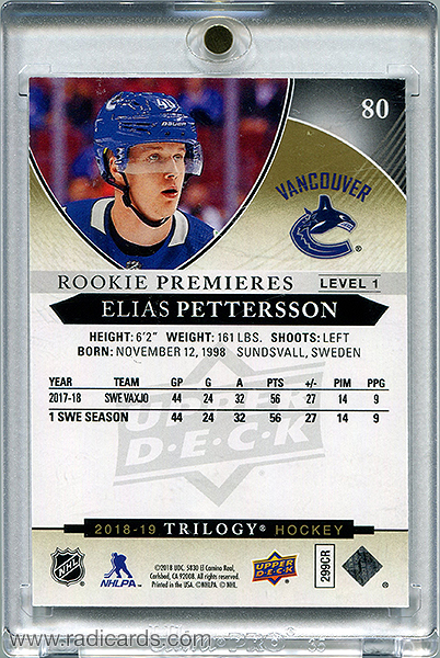 Elias Pettersson 2018-19 Upper Deck Trilogy #80 /999