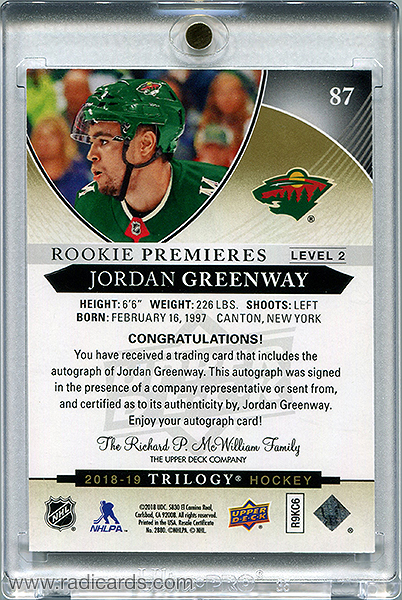 Jordan Greenway 2018-19 Upper Deck Trilogy #87 /399