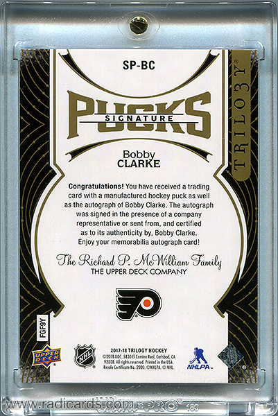 Bobby Clarke 2017-18 Upper Deck Trilogy Signature Pucks #SP-BC