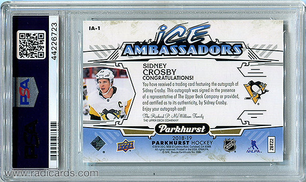 Sidney Crosby 2018-19 Parkhurst Ice Ambassadors #IA-1 Autographs PSA 10