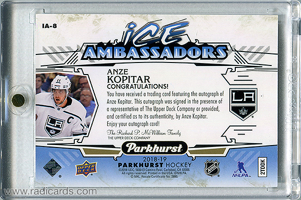 Anze Kopitar 2018-19 Parkhurst Ice Ambassadors #IA-8 Autographs