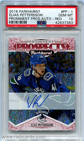 Elias Pettersson 2018-19 Parkhurst Prominent Prospects #PP-1 Autographs Red /25 PSA 10