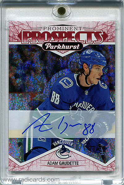 Adam Gaudette 2018-19 Parkhurst Prominent Prospects PP-16 Autographs Red /25