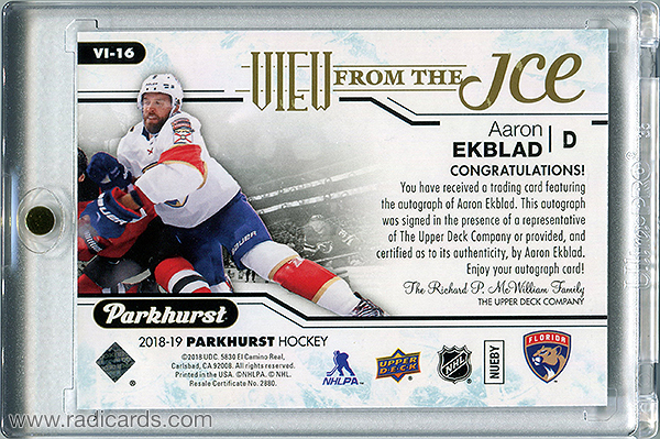 Aaron Ekblad 2018-19 Parkhurst View from the Ice #VI-16 Autographs