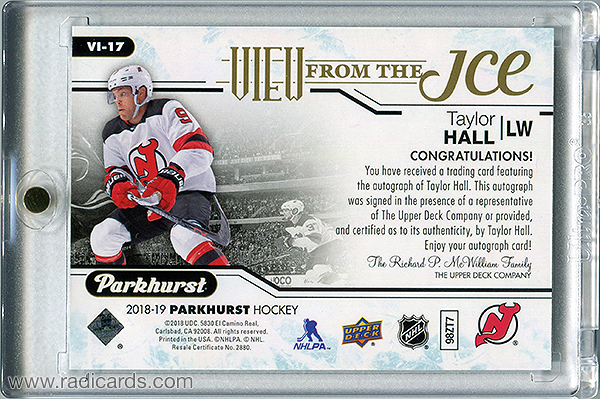 Taylor Hall 2018-19 Parkhurst View from the Ice #VI-17 Autographs