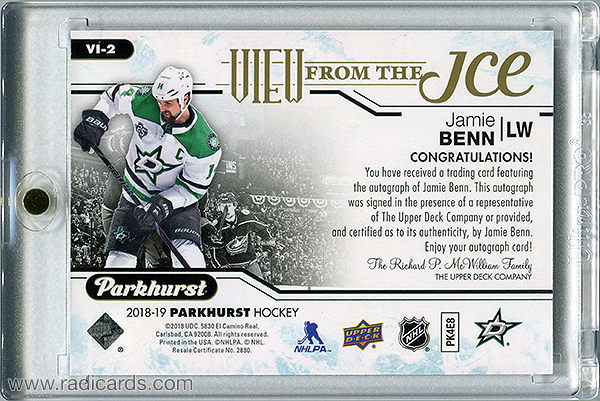 Jamie Benn 2018-19 Parkhurst View from the Ice #VI-2 Autographs