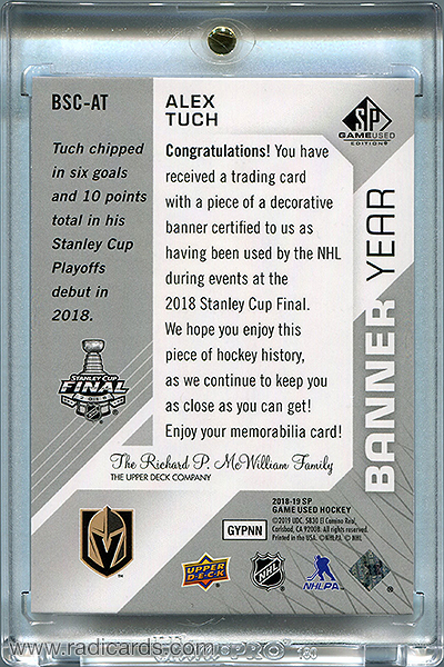 Alex Tuch 2018-19 SP Game Used Banner Year '18 Stanley Cup Finals BSC-AT