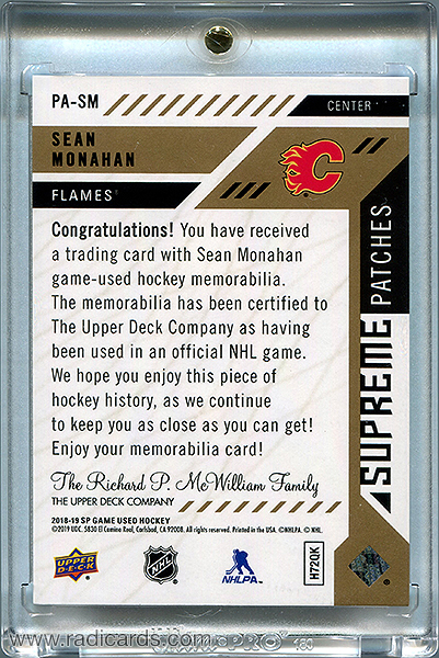 Sean Monahan 2018-19 SP Game Used Supreme Patches #PA-SM /15