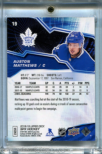 Auston Matthews 2018-19 SPx #19 Spectrum /34