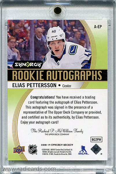 Elias Pettersson 2018-19 Synergy Autographs #A-EP