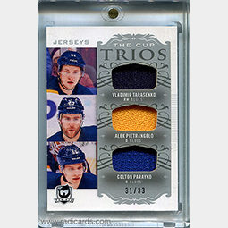 Vladimir Tarasenko/Alex Pietrangelo/Colton Parayko 2018-19 The Cup Trios Jerseys #C3-ST2 /33