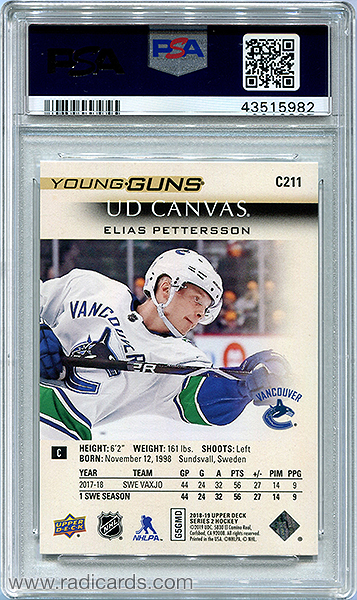 Elias Pettersson 2018-19 Upper Deck Canvas #C211 PSA 10