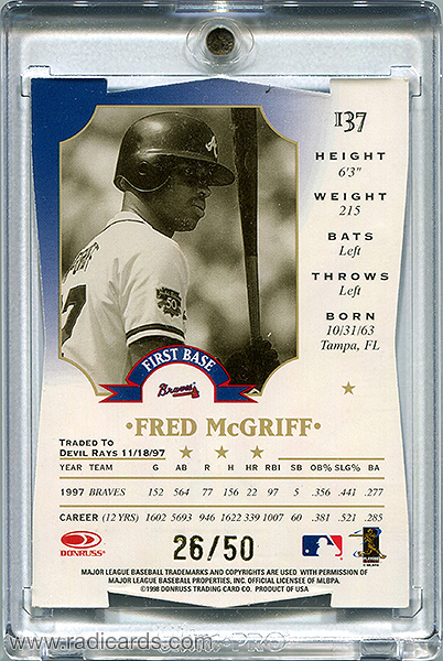 Fred McGriff 1998 Leaf #137 Fractal Diamond Axis /50
