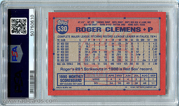 Roger Clemens 1991 Topps #530 Desert Shield PSA 9