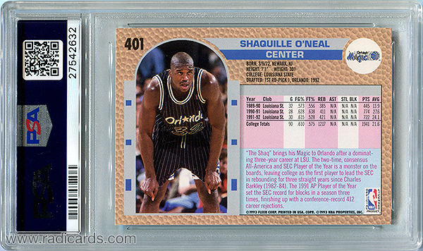 Shaquille O'Neal 1992-93 Fleer #401 PSA 10